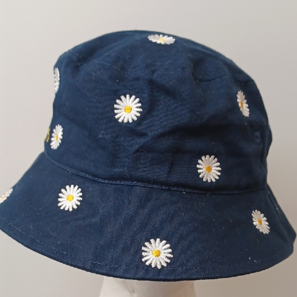 Panama Jack Navy Bucket Hat with Daisy Embroidery